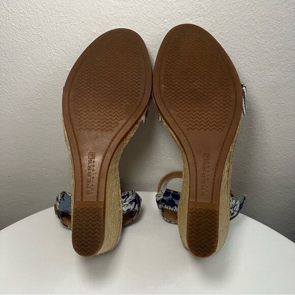 SPERRY Saylor Wedge Sandals Women’s Sz 10‎ Blue Leather Espadrille Jute Preppy - Picture 9 of 15